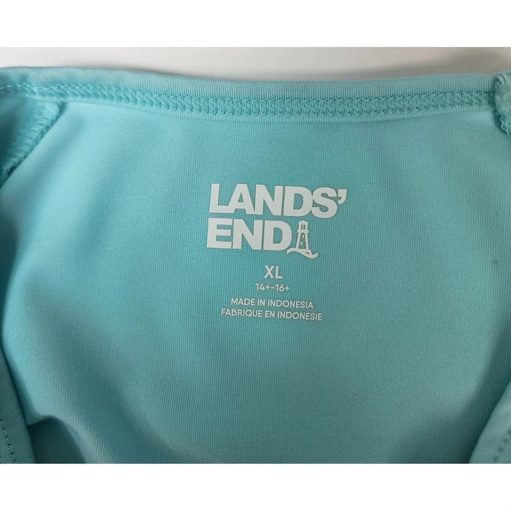 Lands' End Floral Swim Top Girl's XL Rash Guard Shirt Blue Pink Beachy Stretch